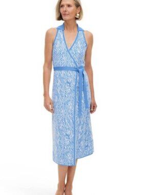 Diane von Furstenberg x Target Blue Sea Twig Knit Sleeveless Wrap Dress Small